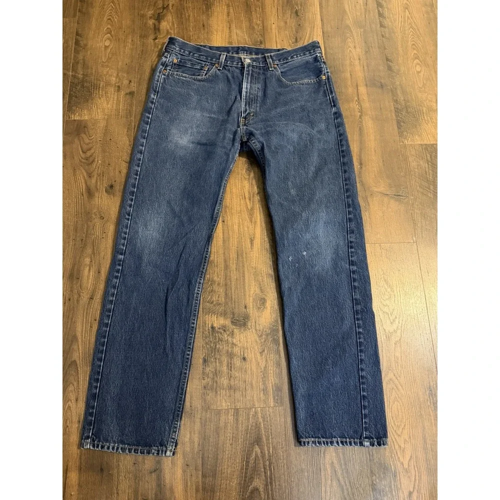 Levis 505 Jeans Mens 38x34 Regular Fit Straight Medium Wash Blue Denim Stretch